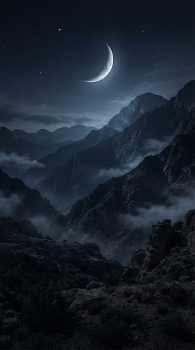 Montagnes d'Afrique du Nord sous une lune argentée